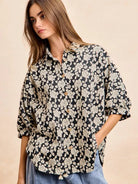 BiBi Floral Jacquard Short Dolman Sleeves Shirt-Women's Shirts & Tops-Shop Z & Joxa