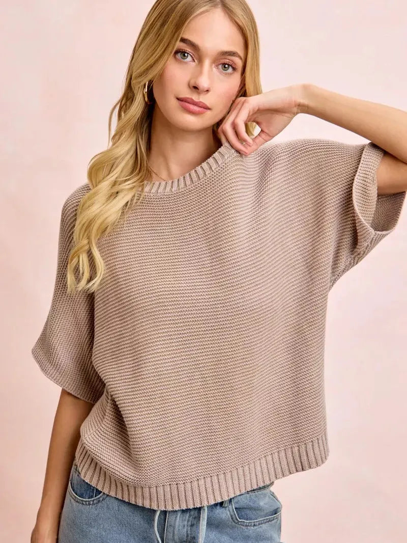 BiBi In the Mood for Mocha Short Dolman Sleeves Knit Top-Women's Shirts & Tops-Shop Z & Joxa