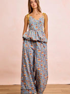 BiBi Indigo Florals Printed Drawstring Wide Denim Pants-Women's Jeans-Shop Z & Joxa