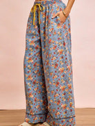 BiBi Indigo Florals Printed Drawstring Wide Denim Pants-Women's Jeans-Shop Z & Joxa