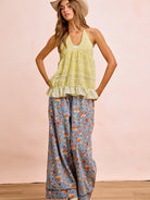 BiBi Indigo Florals Printed Drawstring Wide Denim Pants-Women's Jeans-Shop Z & Joxa