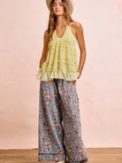 BiBi Indigo Florals Printed Drawstring Wide Denim Pants-Women's Jeans-Shop Z & Joxa