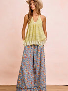 BiBi Indigo Florals Printed Drawstring Wide Denim Pants-Women's Jeans-Shop Z & Joxa