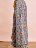 BiBi Indigo Florals Printed Drawstring Wide Denim Pants-Women's Jeans-Shop Z & Joxa