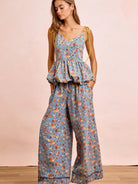 BiBi Indigo Florals Printed Drawstring Wide Denim Pants-Women's Jeans-Shop Z & Joxa