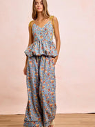 BiBi Indigo Florals Printed Drawstring Wide Denim Pants-Women's Jeans-Shop Z & Joxa