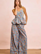 BiBi Indigo Florals Printed Drawstring Wide Denim Pants-Women's Jeans-Shop Z & Joxa