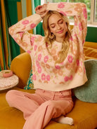 BiBi Ivory Blossom Towel Texture Floral Pattern Sweater-Women's Shirts & Tops-Shop Z & Joxa