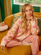 BiBi Ivory Blossom Towel Texture Floral Pattern Sweater-Women's Shirts & Tops-Shop Z & Joxa