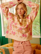 BiBi Ivory Blossom Towel Texture Floral Pattern Sweater-Women's Shirts & Tops-Shop Z & Joxa