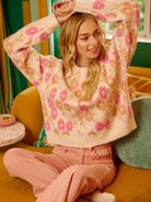 BiBi Ivory Blossom Towel Texture Floral Pattern Sweater-Women's Shirts & Tops-Shop Z & Joxa