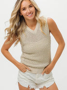 BiBi Knitted Pearl Sleeveless Pearl Knit Sweater Top-Women's Shirts & Tops-Shop Z & Joxa