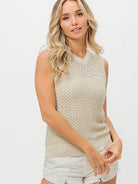 BiBi Knitted Pearl Sleeveless Pearl Knit Sweater Top-Women's Shirts & Tops-Shop Z & Joxa