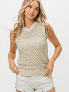 BiBi Knitted Pearl Sleeveless Pearl Knit Sweater Top-Women's Shirts & Tops-Shop Z & Joxa