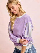 BiBi Lavender Lane Sweatshirt with Stripes and Florals-Women's Shirts & Tops-Shop Z & Joxa