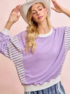 BiBi Lavender Lane Sweatshirt with Stripes and Florals-Women's Shirts & Tops-Shop Z & Joxa
