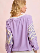 BiBi Lavender Lane Sweatshirt with Stripes and Florals-Women's Shirts & Tops-Shop Z & Joxa