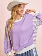 BiBi Lavender Lane Sweatshirt with Stripes and Florals-Women's Shirts & Tops-Shop Z & Joxa