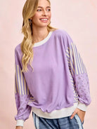 BiBi Lavender Lane Sweatshirt with Stripes and Florals-Women's Shirts & Tops-Shop Z & Joxa