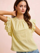 BiBi Lemon Lace Ruffle Sleeve Blouse-Women's Shirts & Tops-Shop Z & Joxa