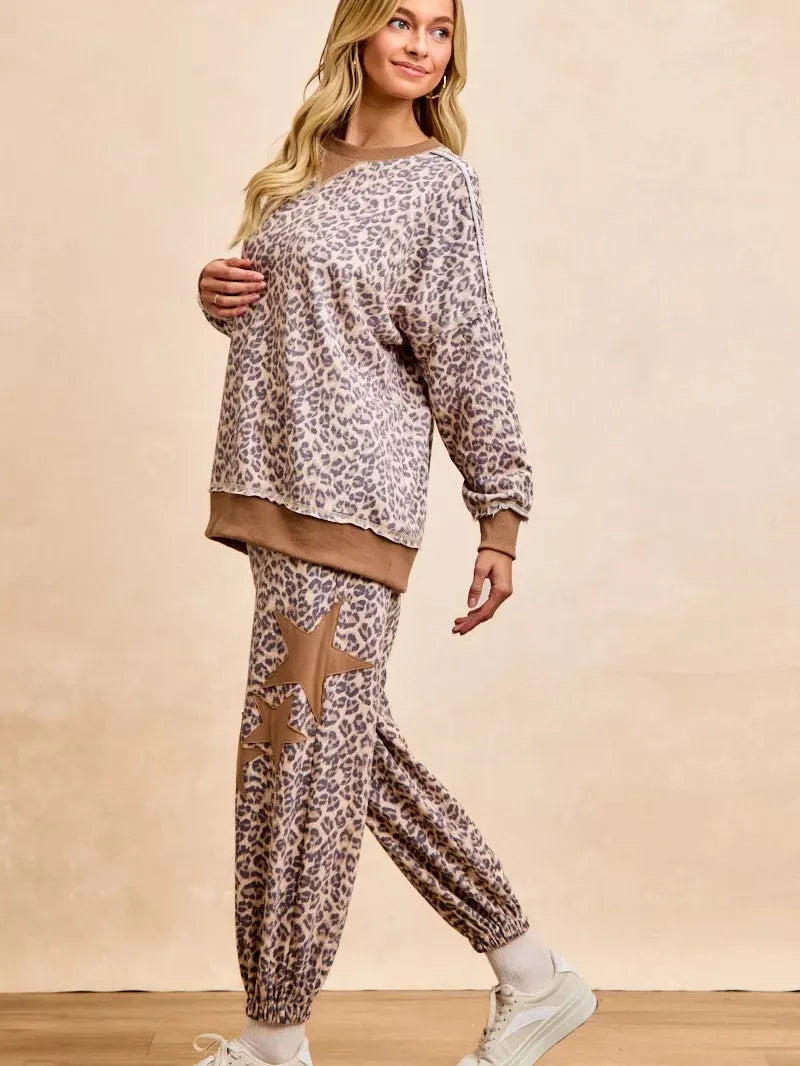 BiBi Leopard Lounge Animal Print French Terry Sweatshirt-Women's Shirts & Tops-Shop Z & Joxa