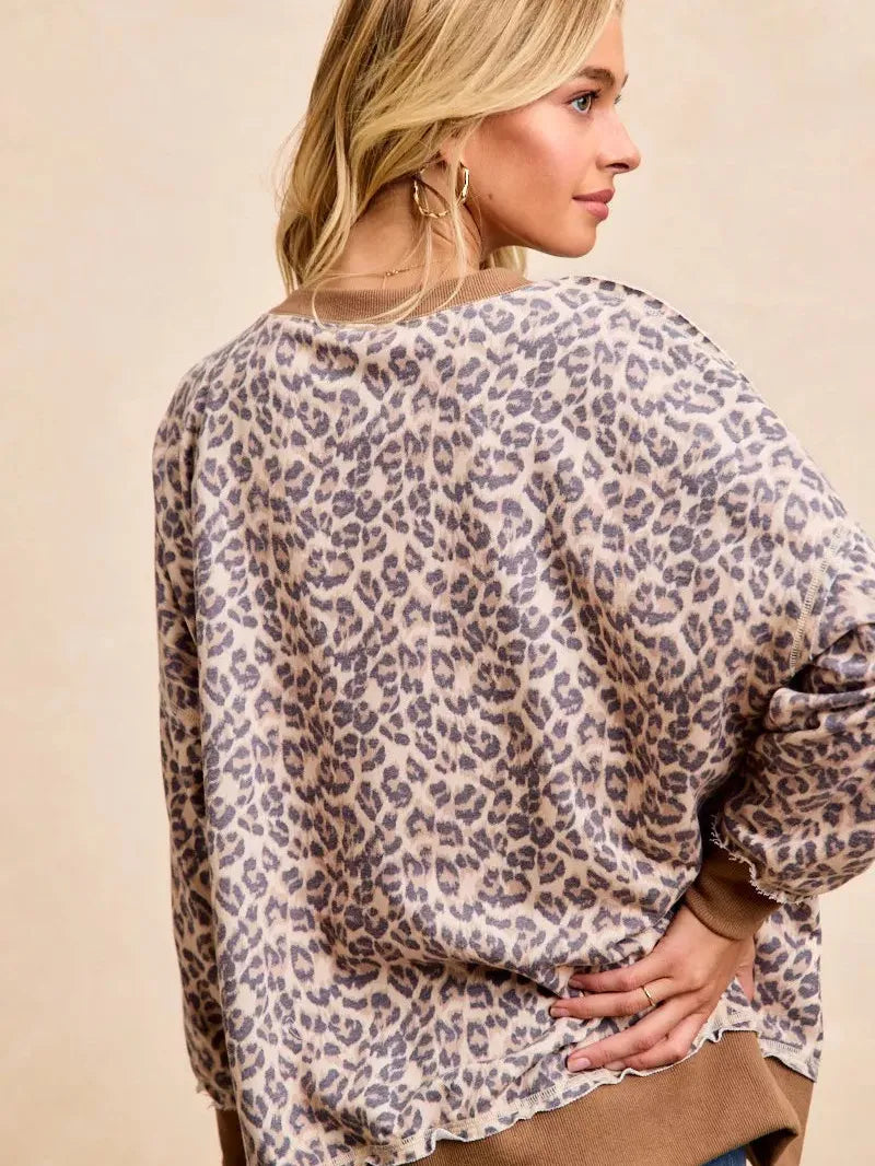 BiBi Leopard Lounge Animal Print French Terry Sweatshirt-Women's Shirts & Tops-Shop Z & Joxa