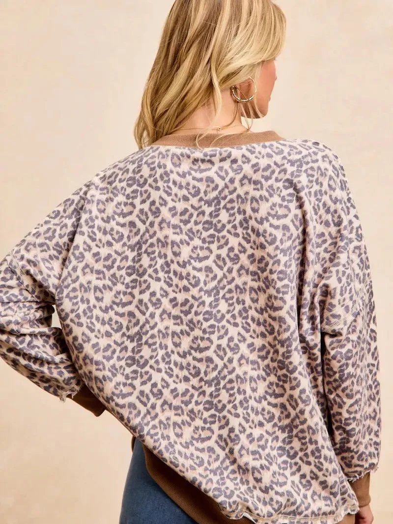BiBi Leopard Lounge Animal Print French Terry Sweatshirt-Women's Shirts & Tops-Shop Z & Joxa