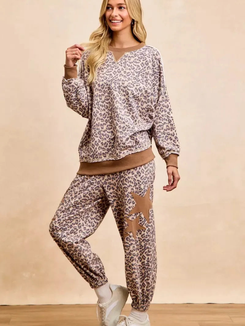 BiBi Leopard Lounge Animal Print French Terry Sweatshirt-Women's Shirts & Tops-Shop Z & Joxa