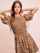 BiBi Leopard Luxe Bow Tie Attachable Puff Sleeves Dress-Women's Dresses-Shop Z & Joxa