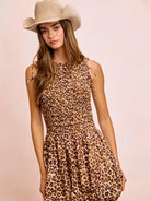 BiBi Leopard Luxe Bow Tie Attachable Puff Sleeves Dress-Women's Dresses-Shop Z & Joxa