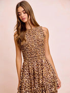 BiBi Leopard Luxe Bow Tie Attachable Puff Sleeves Dress-Women's Dresses-Shop Z & Joxa