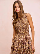 BiBi Leopard Luxe Bow Tie Attachable Puff Sleeves Dress-Women's Dresses-Shop Z & Joxa