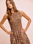 BiBi Leopard Luxe Bow Tie Attachable Puff Sleeves Dress-Women's Dresses-Shop Z & Joxa