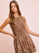 BiBi Leopard Luxe Bow Tie Attachable Puff Sleeves Dress-Women's Dresses-Shop Z & Joxa