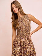 BiBi Leopard Luxe Bow Tie Attachable Puff Sleeves Dress-Women's Dresses-Shop Z & Joxa