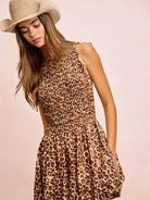 BiBi Leopard Luxe Bow Tie Attachable Puff Sleeves Dress-Women's Dresses-Shop Z & Joxa