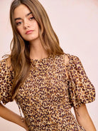 BiBi Leopard Luxe Bow Tie Attachable Puff Sleeves Dress-Women's Dresses-Shop Z & Joxa
