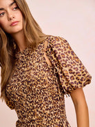 BiBi Leopard Luxe Bow Tie Attachable Puff Sleeves Dress-Women's Dresses-Shop Z & Joxa