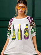 BiBi Mardi Gras Magic Sequin Bottle Spangled Sleeve Top-Women's Shirts & Tops-Shop Z & Joxa