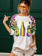 BiBi Mardi Gras Magic Sequin Bottle Spangled Sleeve Top-Women's Shirts & Tops-Shop Z & Joxa