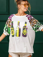 BiBi Mardi Gras Magic Sequin Bottle Spangled Sleeve Top-Women's Shirts & Tops-Shop Z & Joxa