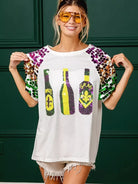 BiBi Mardi Gras Magic Sequin Bottle Spangled Sleeve Top-Women's Shirts & Tops-Shop Z & Joxa