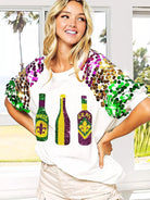 BiBi Mardi Gras Magic Sequin Bottle Spangled Sleeve Top-Women's Shirts & Tops-Shop Z & Joxa