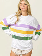 BiBi Mardi Gras Mood Sequin Striped Round Neck Sweatshirt-Women's Shirts & Tops-Shop Z & Joxa