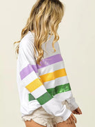 BiBi Mardi Gras Mood Sequin Striped Round Neck Sweatshirt-Women's Shirts & Tops-Shop Z & Joxa