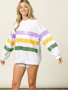 BiBi Mardi Gras Mood Sequin Striped Round Neck Sweatshirt-Women's Shirts & Tops-Shop Z & Joxa