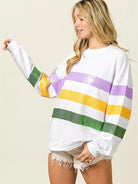 BiBi Mardi Gras Mood Sequin Striped Round Neck Sweatshirt-Women's Shirts & Tops-Shop Z & Joxa