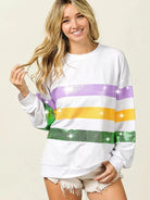 BiBi Mardi Gras Mood Sequin Striped Round Neck Sweatshirt-Women's Shirts & Tops-Shop Z & Joxa