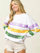 BiBi Mardi Gras Mood Sequin Striped Round Neck Sweatshirt-Women's Shirts & Tops-Shop Z & Joxa