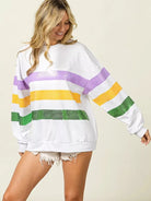BiBi Mardi Gras Mood Sequin Striped Round Neck Sweatshirt-Women's Shirts & Tops-Shop Z & Joxa